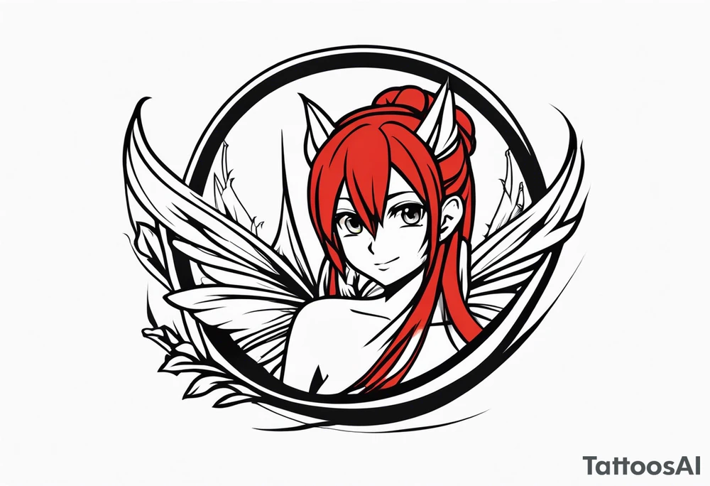 A fairy with a tail that is the fairy in the Fairy Tail anime guild logo in the same position tattoo idea