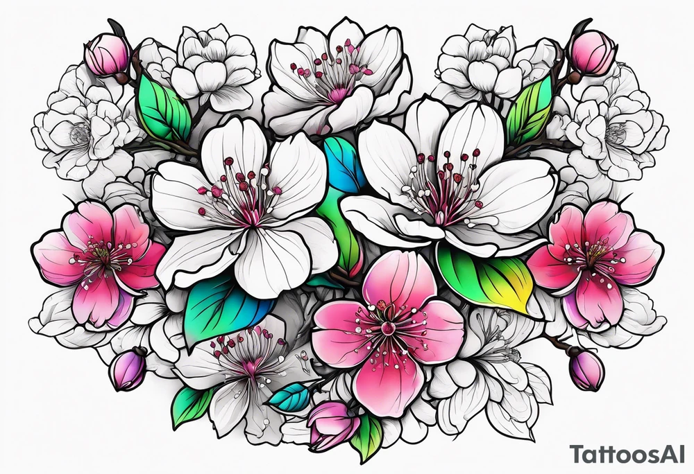 Cherry blossoms in a rainbow of colors tattoo idea