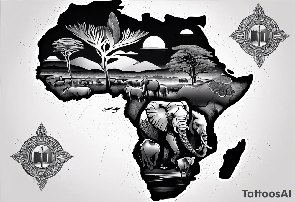 Africa map with symbols African tattoo idea