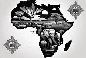 Africa map with symbols African tattoo idea