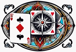 Rabbit hole whimsical compass deck of cards tattoo idea