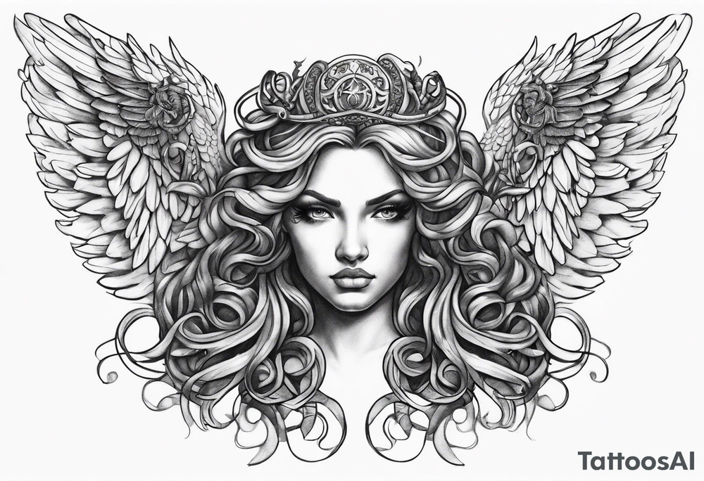 angel wings medusa tattoo idea