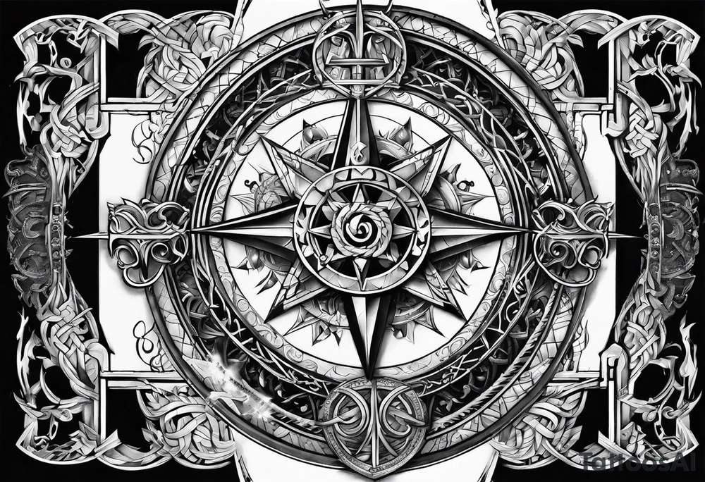 combine stairway to heaven's gate, viking compass tattoo idea