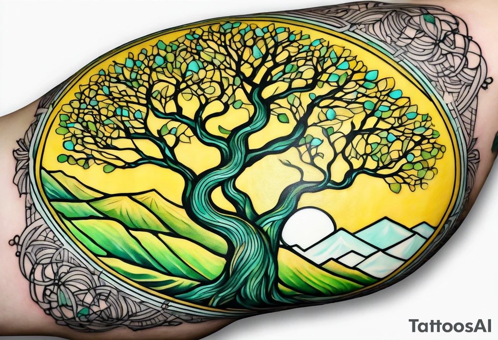 birch tree and includes the following wording "fuck cancer"
with yellow, green and aquamarine colours tattoo idea