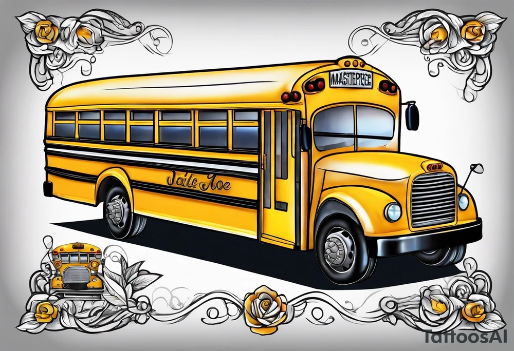 animated school bus with wings tattoo idea