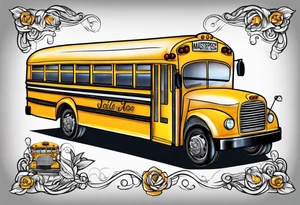 animated school bus with wings tattoo idea