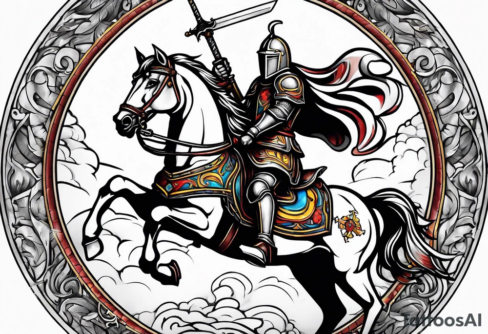 Templer knight on horse with sword an shield tattoo idea