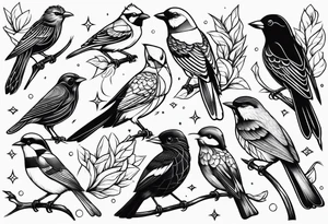 Variety of birds style flash sheet tattoo idea