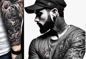 arm full sleeve eyes smoke tattoo idea