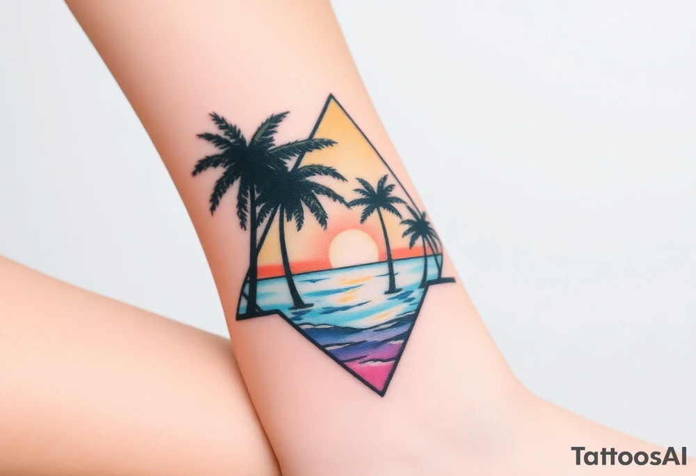 Palm trees silhouette, water, florida, all fit in a triangle tattoo idea