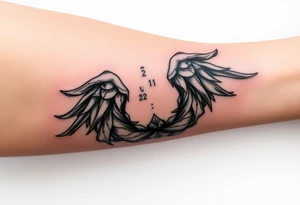 Abstract representation of rebirth, inner peace, and freedom from addiction. Include dates 2/21 and 2/22 as a personal touch. tattoo idea