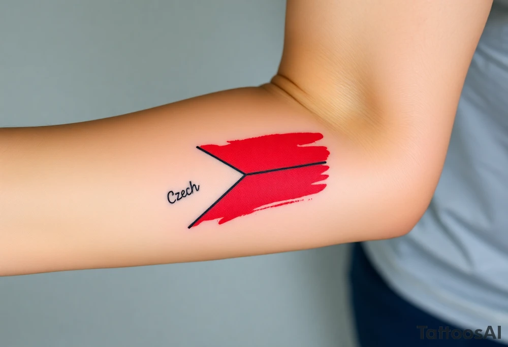 A stylized Czech flag in brushstroke style, with a hand-painted aesthetic and dynamic motion tattoo idea