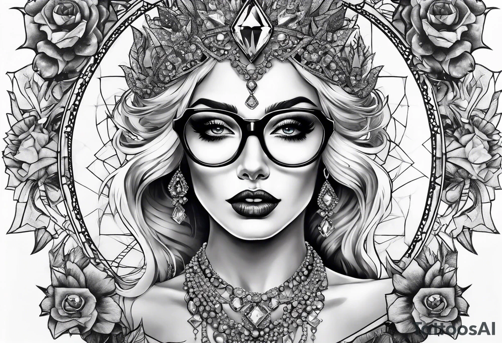 Dead Diamond queen wearing glasses add gemstones make her scarier darker tattoo idea