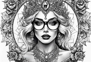 Dead Diamond queen wearing glasses add gemstones make her scarier darker tattoo idea