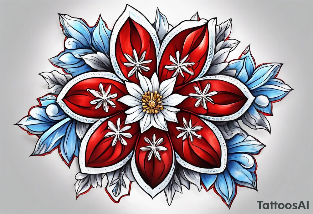 Red star, forget me knot flower, snowflake tattoo idea