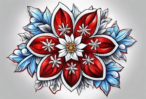 Red star, forget me knot flower, snowflake tattoo idea