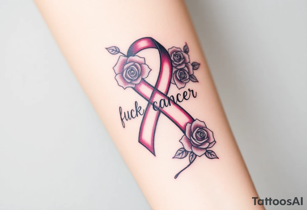 Pretty Cancer ribbon that says "fuck cancer"with roses tattoo idea