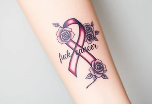 Pretty Cancer ribbon that says "fuck cancer"with roses tattoo idea