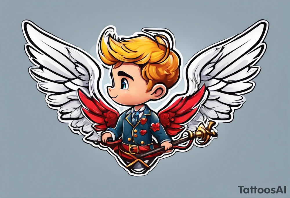 cupido  fly boy with wings and a bow, tattoo idea