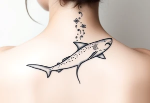 lemon shark and whale shark swimming up the spine tattoo idea