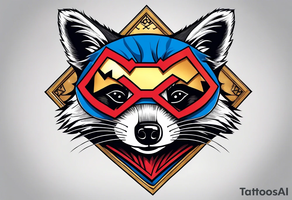 raccoon wearing a Superman hoodie tattoo idea
