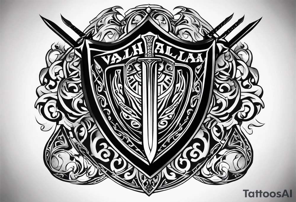 Valhalla shield sword tattoo idea
