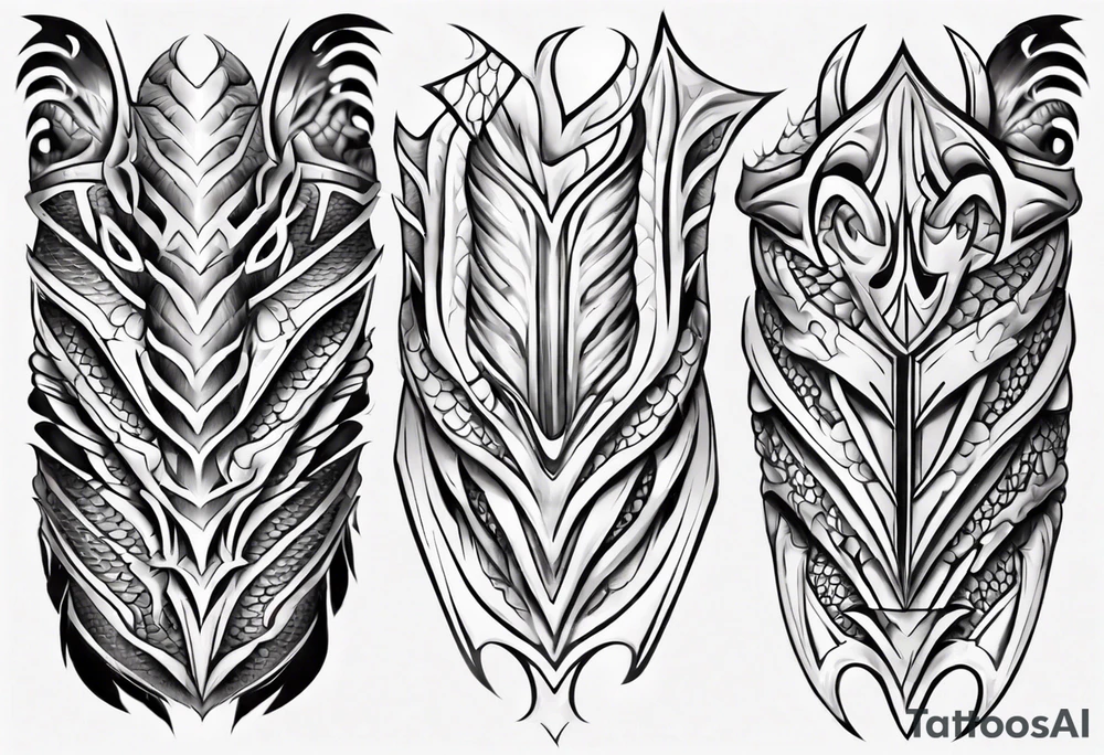 Dragonscale Leg armor symmetrical tattoo idea