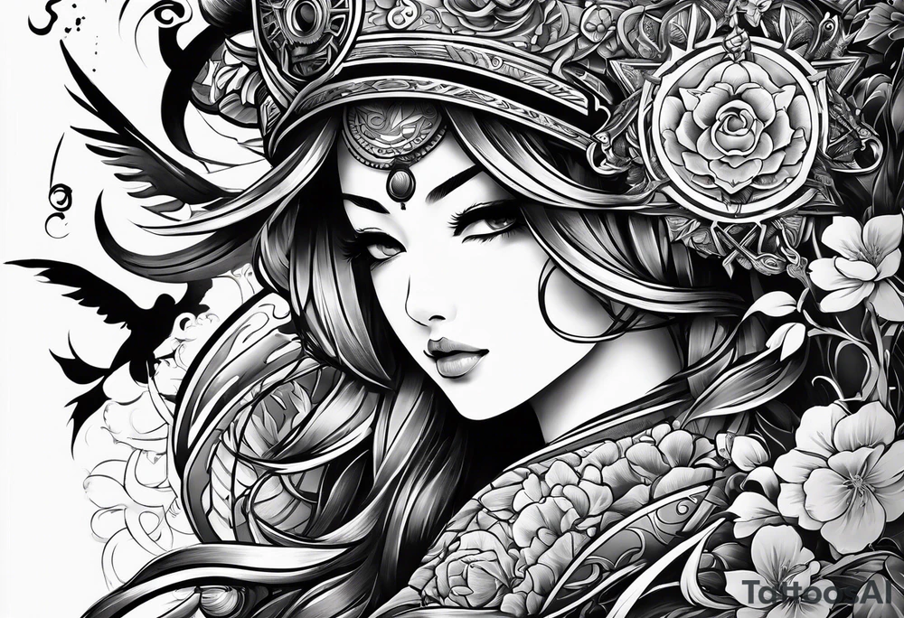 vertical placement of the tattoo on the shoulder - symbols of love and war tattoo idea