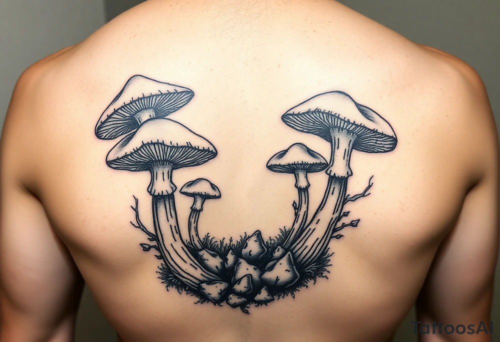 Mushrooms opening up the veil and showing what's beyond our perceivable world tattoo idea
