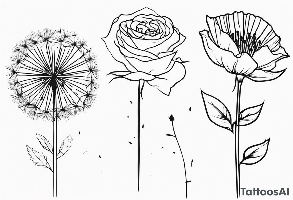 3 dandelion 1 rose tattoo idea