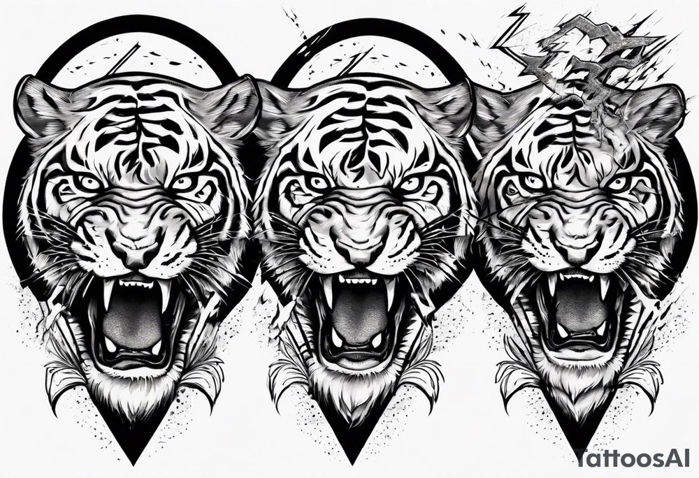 mythical ferocious tiger with lightning around it. The tattoo is for a forearm sleeve tattoo idea