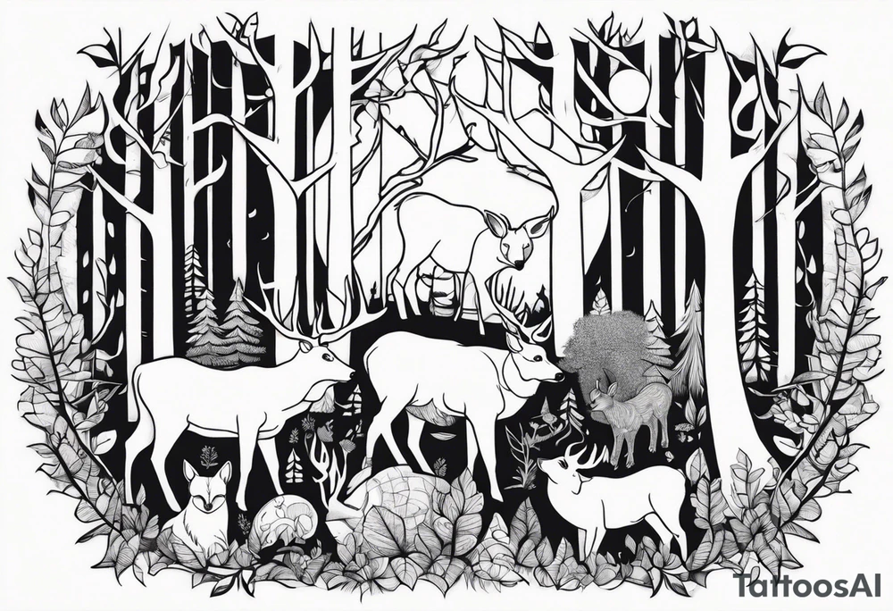 animals in the forest tattoo idea