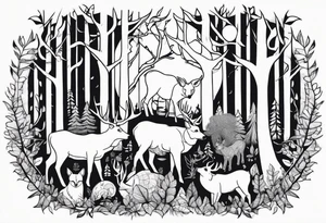 animals in the forest tattoo idea