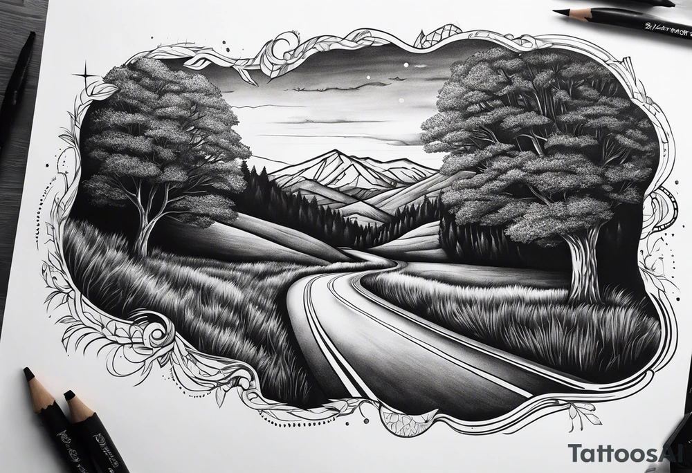 Road in forearm tattoo idea