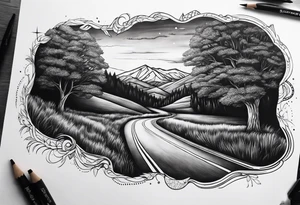 Road in forearm tattoo idea
