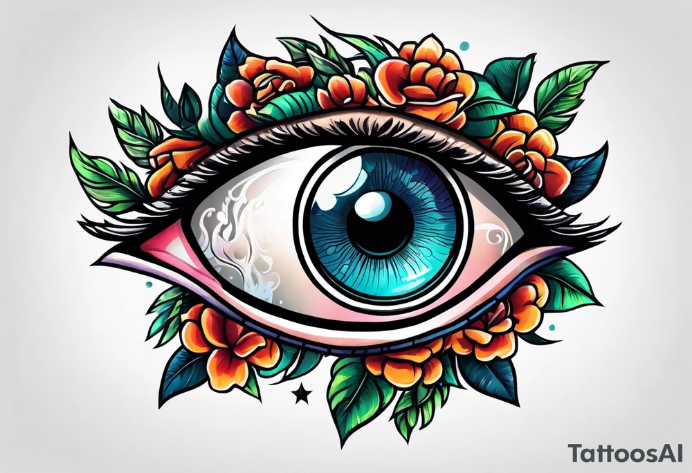 Neo traditional hand with eye in palm tattoo idea