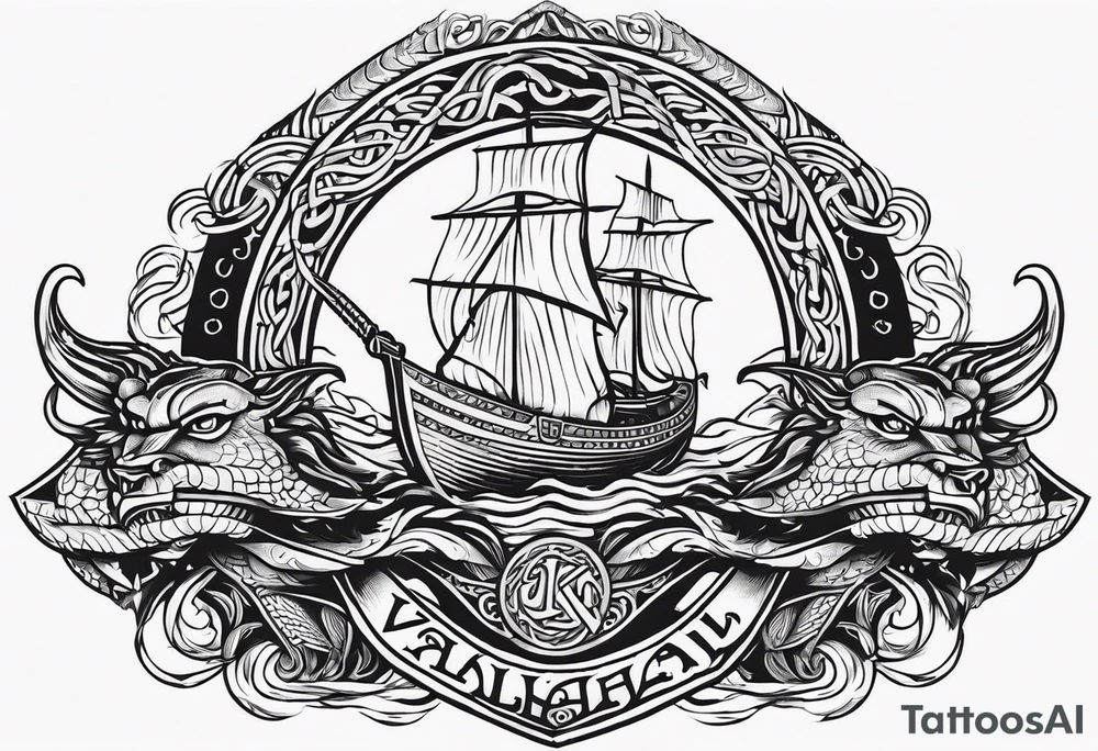 Valhalla sword shield viking ship dragon head tattoo idea Valhalla sword shield viking ship dragon head tattoo idea