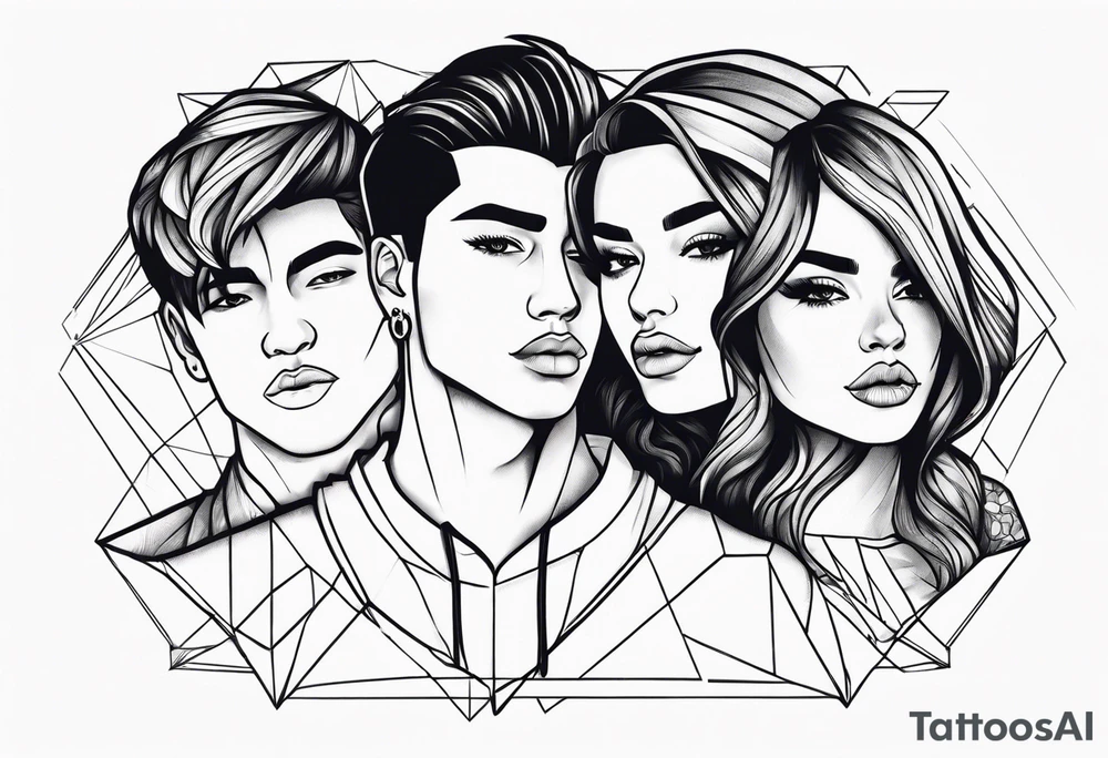 4 boys 1 girl outline tattoo idea