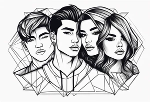 4 boys 1 girl outline tattoo idea
