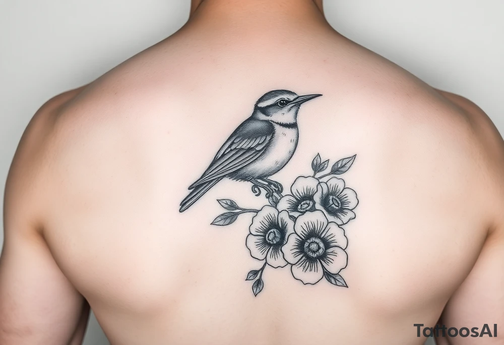 Bluebird with flowers tattoo idea