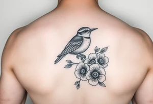 Bluebird with flowers tattoo idea