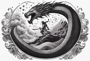 World serpent fighting thor  in a typhoon tattoo idea