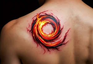 A fiery orange and crimson spiral resembling a burning vortex, symbolizing transformation. tattoo idea