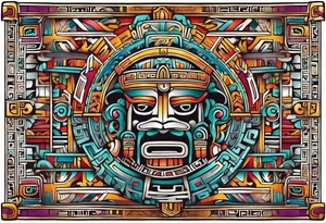 Colorful ancient Mayan hieroglyph tattoo idea