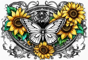 Wing cross with sunflower and butterflies tattoo idea