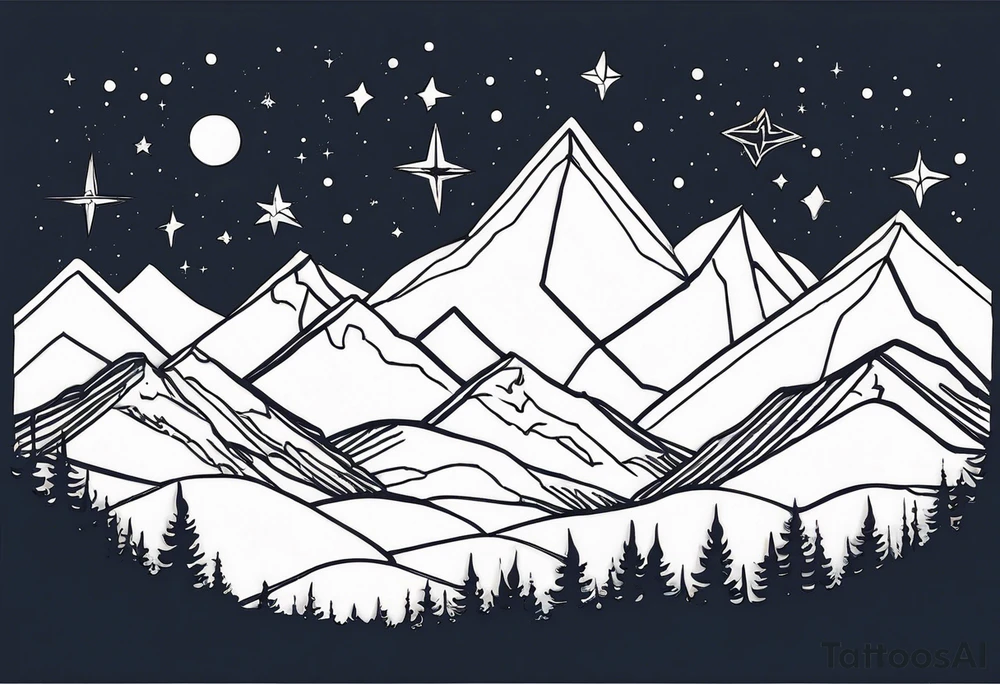 Constellation over mountains with stars tattoo idea