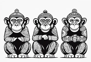 Three wise monkeys: one with hans on eyes, one with hands on mouth, one with hands on ears.
They look wise and cool tattoo idea