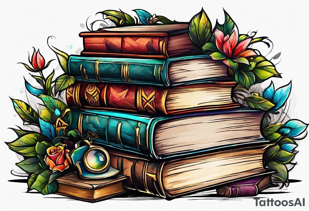 pile of books tattoo idea