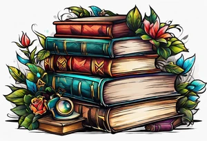 pile of books tattoo idea