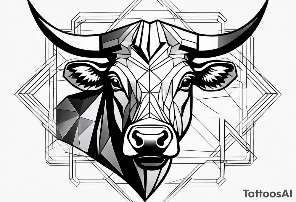 geometric bull facing right tattoo idea